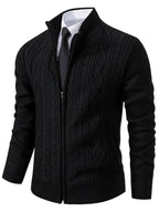Herr Stickad Cardigan i Akryl | Hög Krage & Genomgående Dragkedja | Fodrad Strukturstickning för Vardag, Höst & Vinter | Olsson