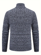Herr Stickad Cardigan i Akryl | Hög Krage & Genomgående Dragkedja | Fodrad Strukturstickning för Vardag, Höst & Vinter | Olsson