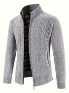 Herr Stickad Cardigan i Akryl | Hög Krage & Genomgående Dragkedja | Fodrad Strukturstickning för Vardag, Höst & Vinter | Olsson