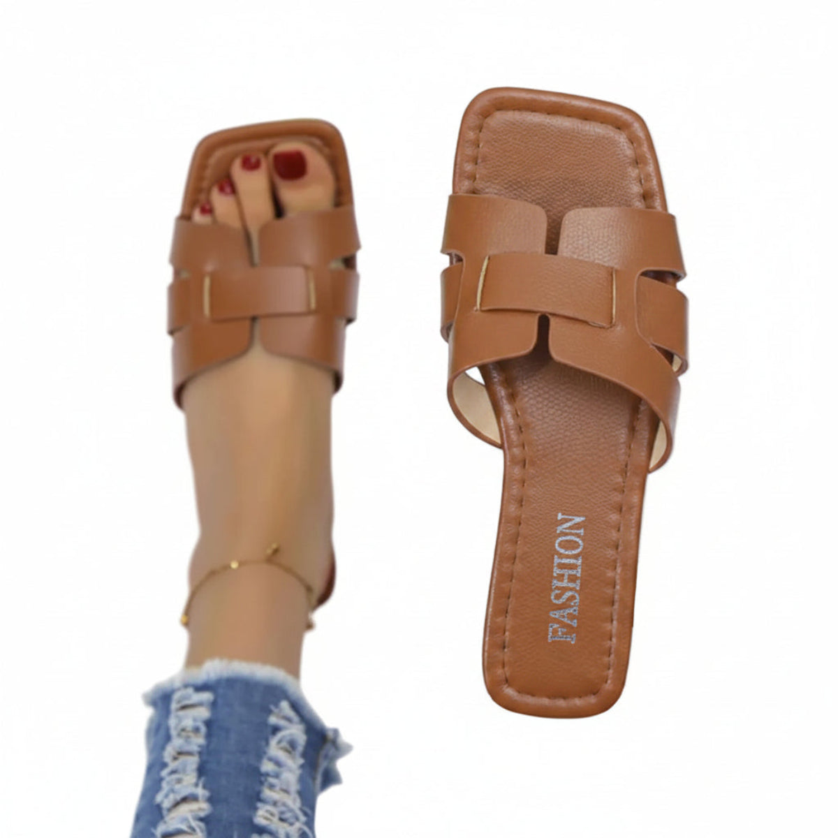 Fyrkantiga PU Mules – Slip-On Sandaler För Vardag