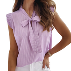 Chiffon Blus Med Rosett – Kortärmad Topp För Kvinnor
