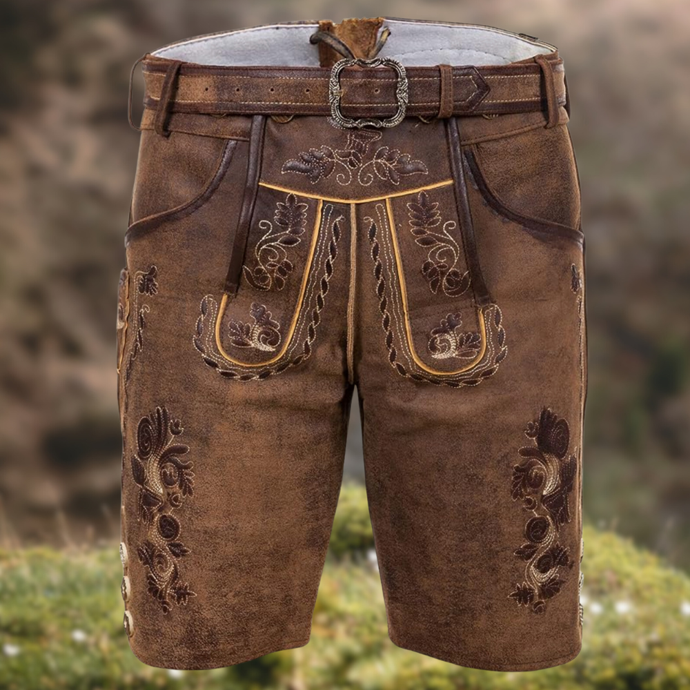 Herr Lederhosen Shorts i Polyester | Normal Passform med Traditionell Bayersk Design | Oktoberfest & Kulturella Evenemang | Olsson