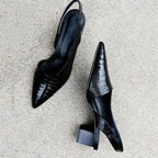Slingback Skor Med Spetsig Tå – Kitten Heel Skor Med Elastiskt Band