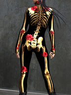 Skelettmönstrad Overall för Dam i Mikroelastisk Polyester | Stretchpassform med Rosdesign | Halloweendräkt | Olsson