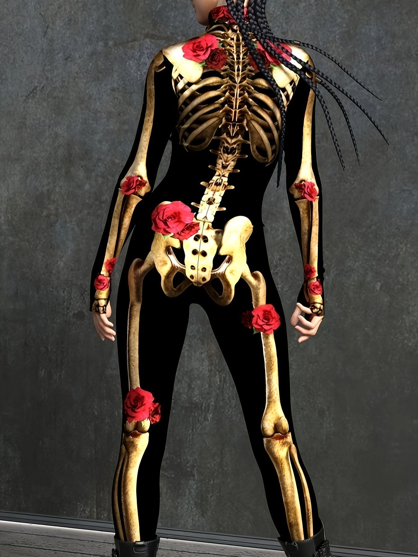 Skelettmönstrad Overall för Dam i Mikroelastisk Polyester | Stretchpassform med Rosdesign | Halloweendräkt | Olsson