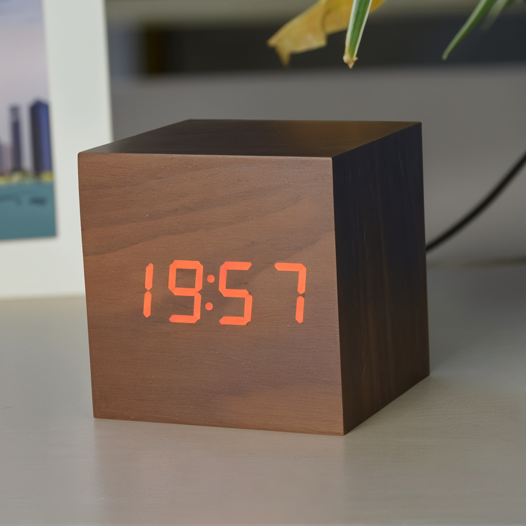 WoodTime | Träinspirerad Digital Väckarklocka med LED & Smart Alarm