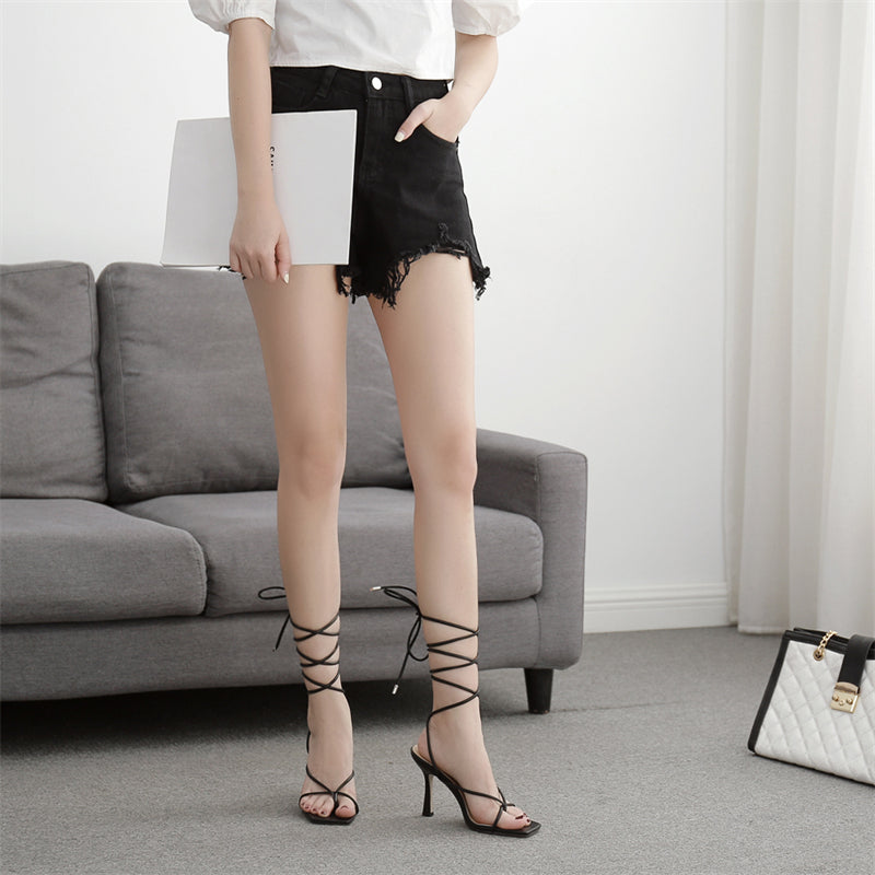 Snörskor Med Peep Toe – Pumps Med Tunn Klack För Kvinnor
