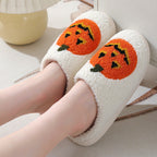 Halloween Tofflor i Bomull med Pumpadesign | Slip-On med Bomullsfoder | Gummisula för Daglig Inomhusanvändning | Olsson