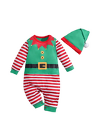Baby Elf Romper i Bomull | Normal Passform Långärmad Randig Romper med Tryckknappar | Halloweenkostym med Hatt | Olsson