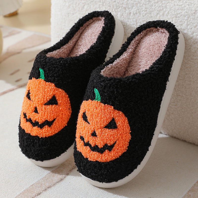 Halloween Tofflor i Bomull med Pumpadesign | Slip-On med Bomullsfoder | Gummisula för Daglig Inomhusanvändning | Olsson