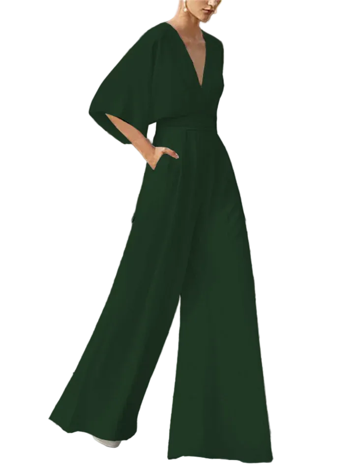 Högmidjad Vid Jumpsuit - Enfärgad Chiffong Hellång Sommaroverall