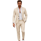 Herr 2-Delad Kostym i Linne | Slim Fit-Kavaj med Slagkrage | Matchande Flat-Front-Byxor för Evenemang & Formella Tillfällen | Olsson