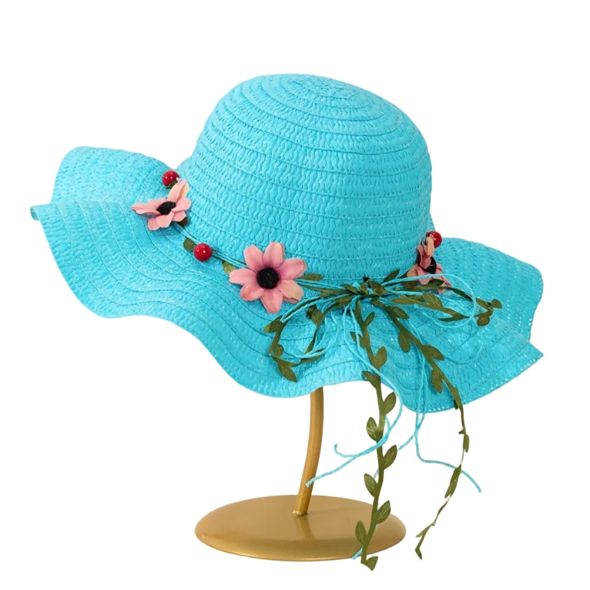 Stråhatt i Raffia – Solhatt Med Blommig Kant Och Band