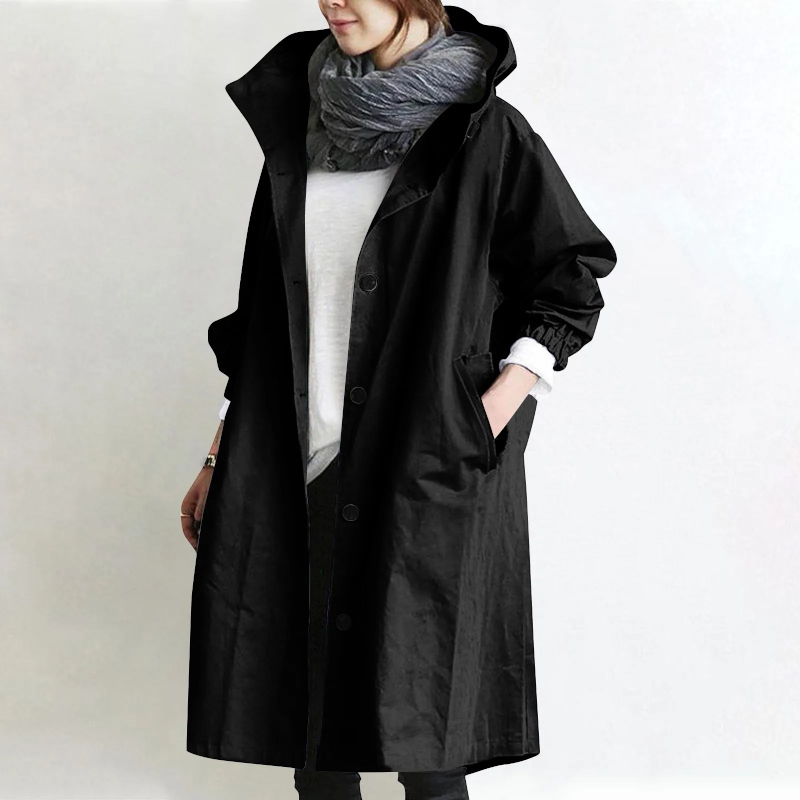 Oversized Trenchkappa för Dam i Bomull och Polyester | Långärmad Kappa med Sidfickor | Lager-på-Lager Ytterplagg | Olsson