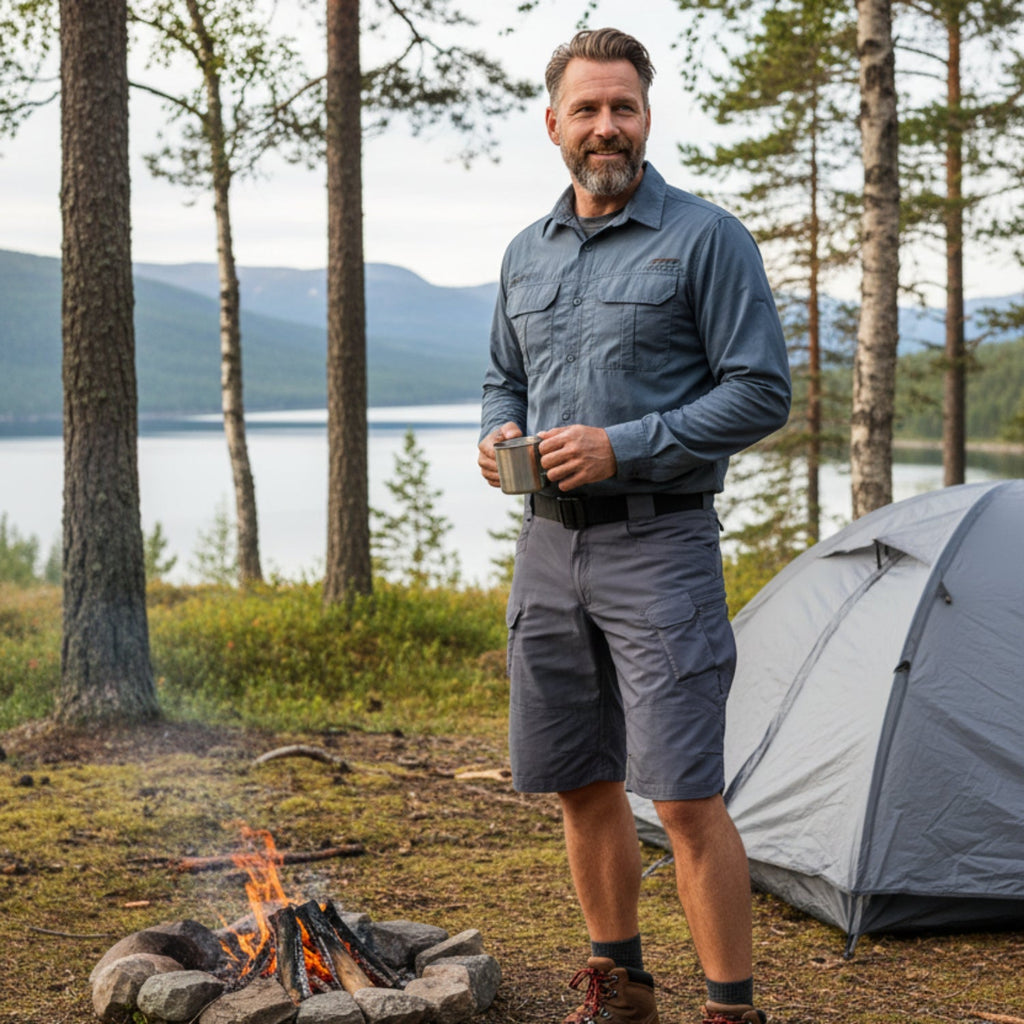Herr Cargo-Shorts | Elastisk Konstruktion & Flera Dragkedjefickor | Snabbtorkande Shorts för Vandring, Camping & Utomhusbruk | Olsson