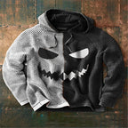 Herr Halloween Hoodie i Bomull | Långärmad Tröja med Ansiktsgrafik | Dragskohuva & Ribbade Avslut för Fritidsbruk | Olsson