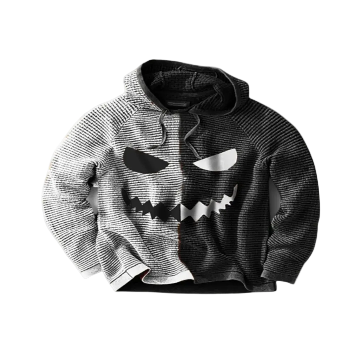 Herr Halloween Hoodie i Bomull | Långärmad Tröja med Ansiktsgrafik | Dragskohuva & Ribbade Avslut för Fritidsbruk | Olsson