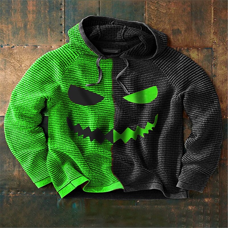Herr Halloween Hoodie i Bomull | Långärmad Tröja med Ansiktsgrafik | Dragskohuva & Ribbade Avslut för Fritidsbruk | Olsson