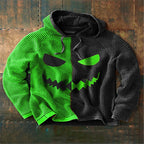 Herr Halloween Hoodie i Bomull | Långärmad Tröja med Ansiktsgrafik | Dragskohuva & Ribbade Avslut för Fritidsbruk | Olsson