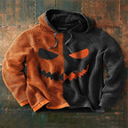 Herr Halloween Hoodie i Bomull | Långärmad Tröja med Ansiktsgrafik | Dragskohuva & Ribbade Avslut för Fritidsbruk | Olsson