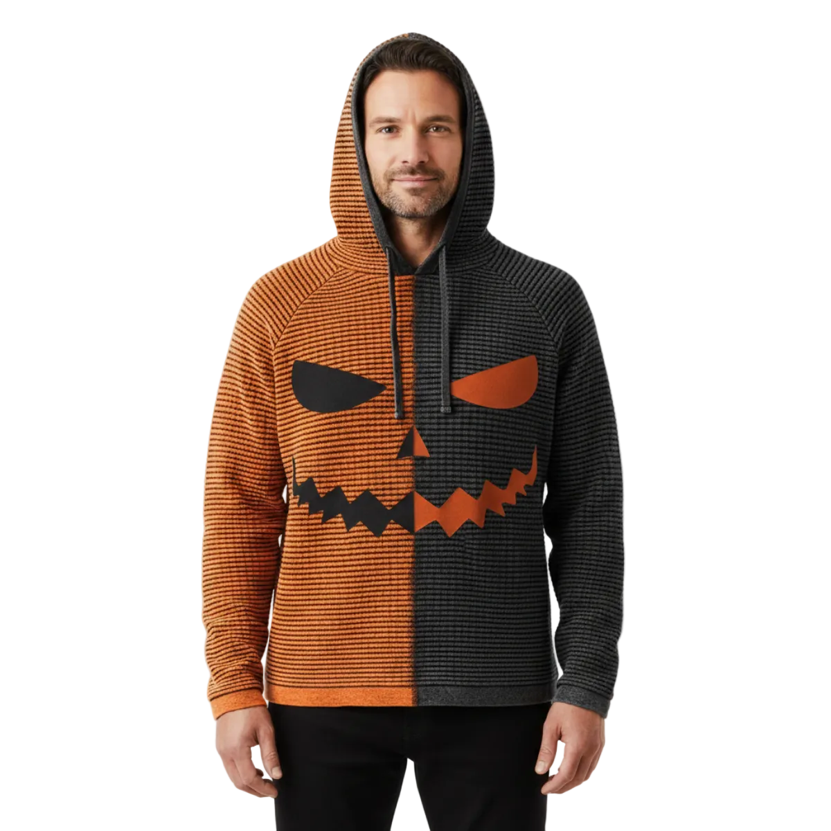 Herr Halloween Hoodie i Bomull | Långärmad Tröja med Ansiktsgrafik | Dragskohuva & Ribbade Avslut för Fritidsbruk | Olsson