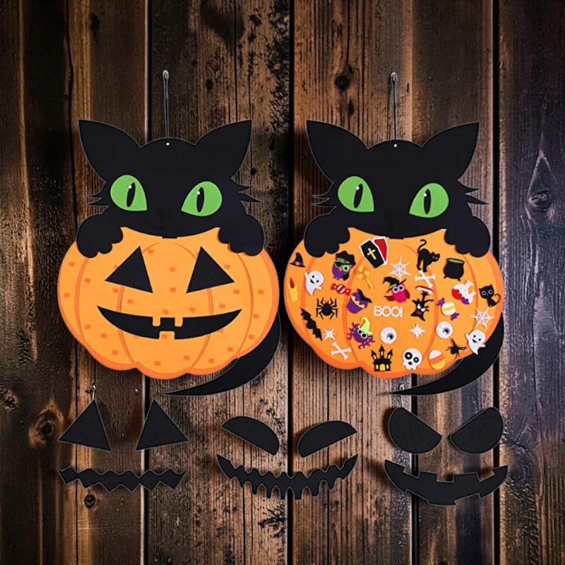 Halloween Kattpysselset i Papper | Filzkatt med 50+ Dekorativa Ornament | DIY Hängdekoration för Halloweenpyssel | Olsson