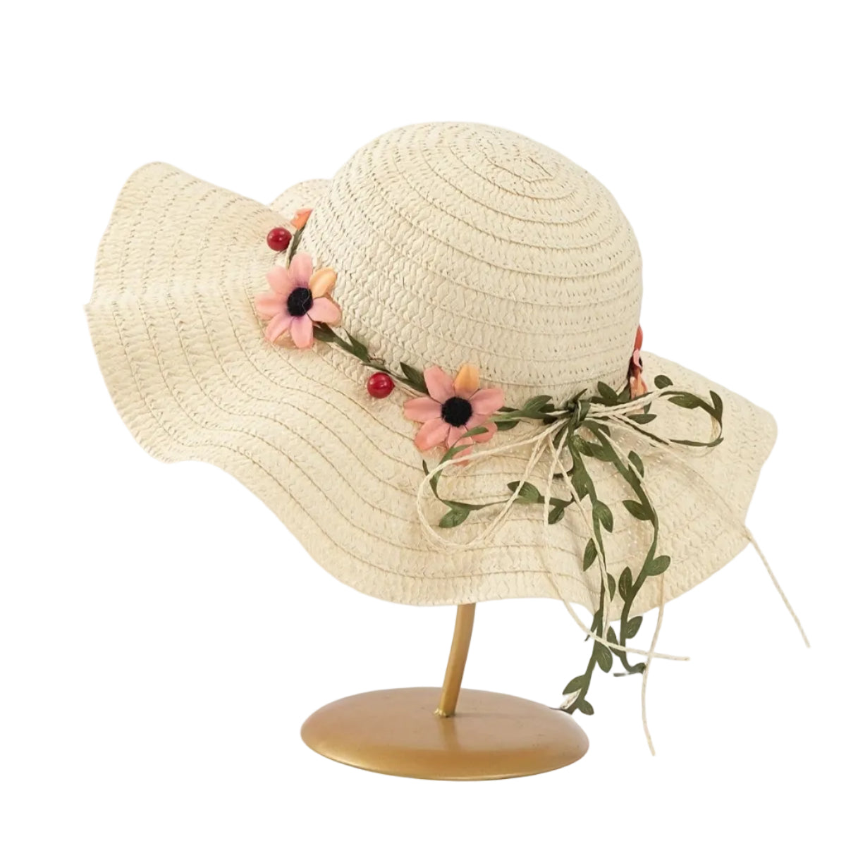 Stråhatt i Raffia – Solhatt Med Blommig Kant Och Band