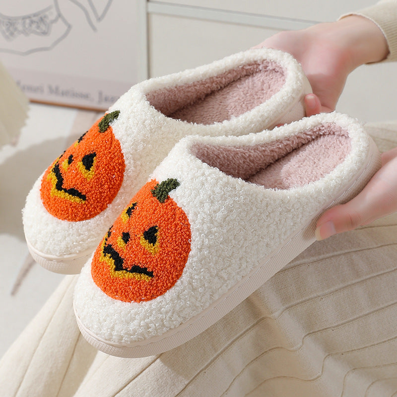 Halloween Tofflor i Bomull med Pumpadesign | Slip-On med Bomullsfoder | Gummisula för Daglig Inomhusanvändning | Olsson