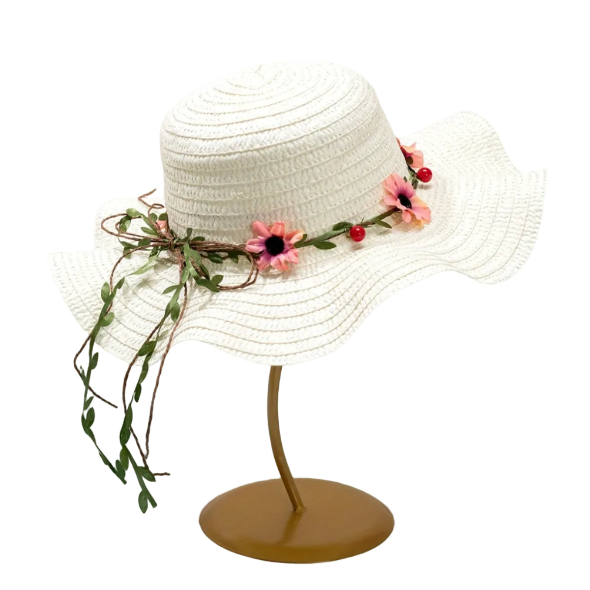 Stråhatt i Raffia – Solhatt Med Blommig Kant Och Band