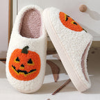 Halloween Tofflor i Bomull med Pumpadesign | Slip-On med Bomullsfoder | Gummisula för Daglig Inomhusanvändning | Olsson