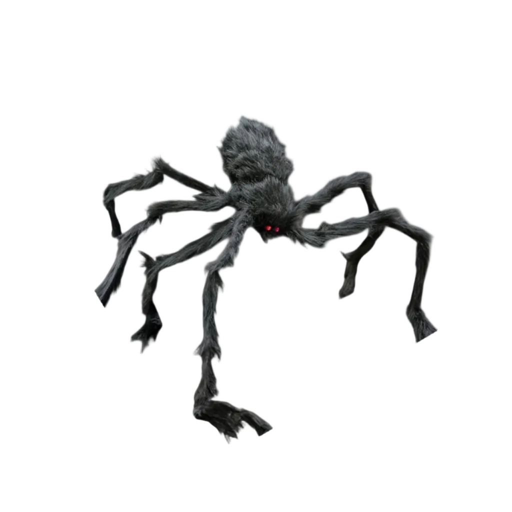 Halloween Spindeldekoration Set i Polyester | Två Stora Spindlar med Sträckbart Nät | Inomhus & Utomhus Festdekoration | Olsson