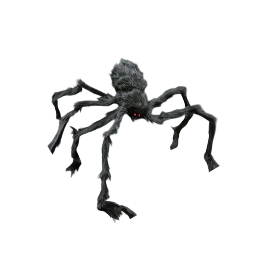 Halloween Spindeldekoration Set i Polyester | Två Stora Spindlar med Sträckbart Nät | Inomhus & Utomhus Festdekoration | Olsson