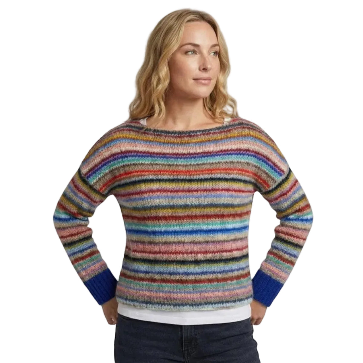 Damstickad Tröja i Akryl | Randigt Mönster & Lös Passform | Långärmad Pullover för Vardag & Lager-På-Lager | Olsson
