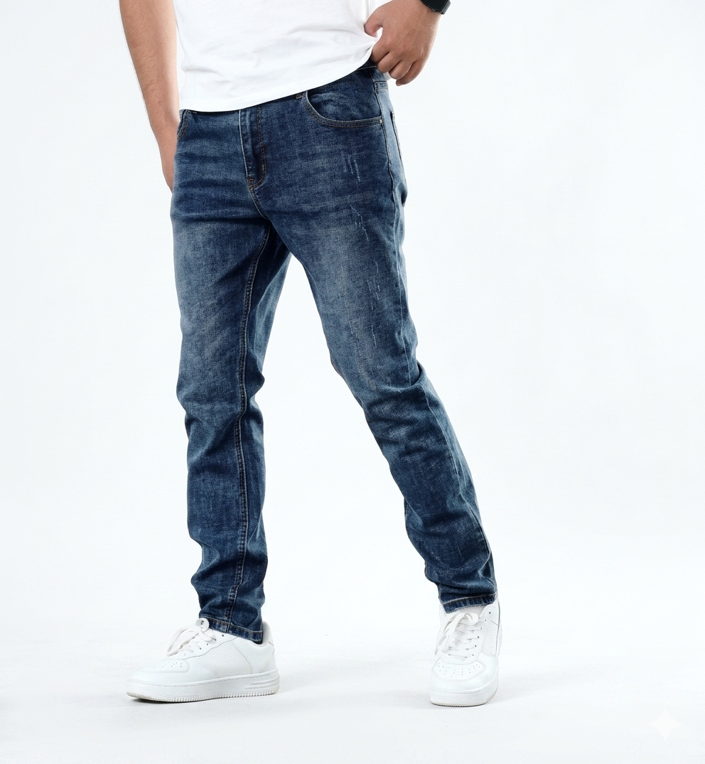 Midjemodell Straight Jeans - Tvättade Casual Denim