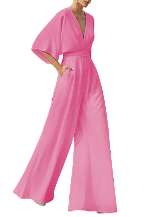 Högmidjad Vid Jumpsuit - Enfärgad Chiffong Hellång Sommaroverall
