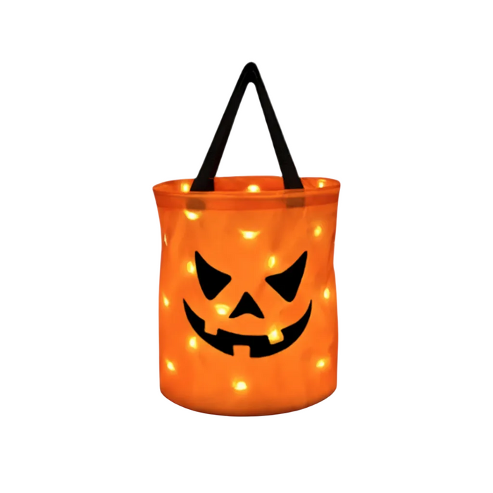 Halloween Pumpakorg i PVC | Hopfällbar Trick-or-Treat Korg med LED-Belysning | Godiskorg för Halloweenaktiviteter | Olsson