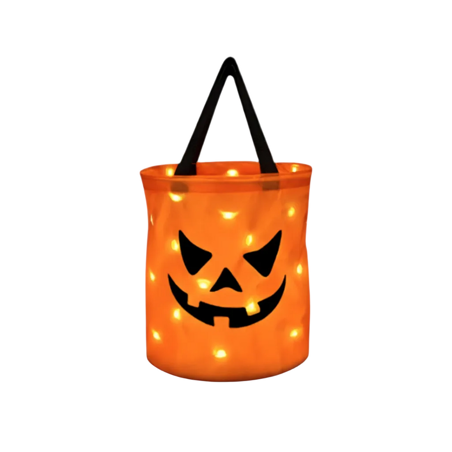 Halloween Pumpakorg i PVC | Hopfällbar Trick-or-Treat Korg med LED-Belysning | Godiskorg för Halloweenaktiviteter | Olsson