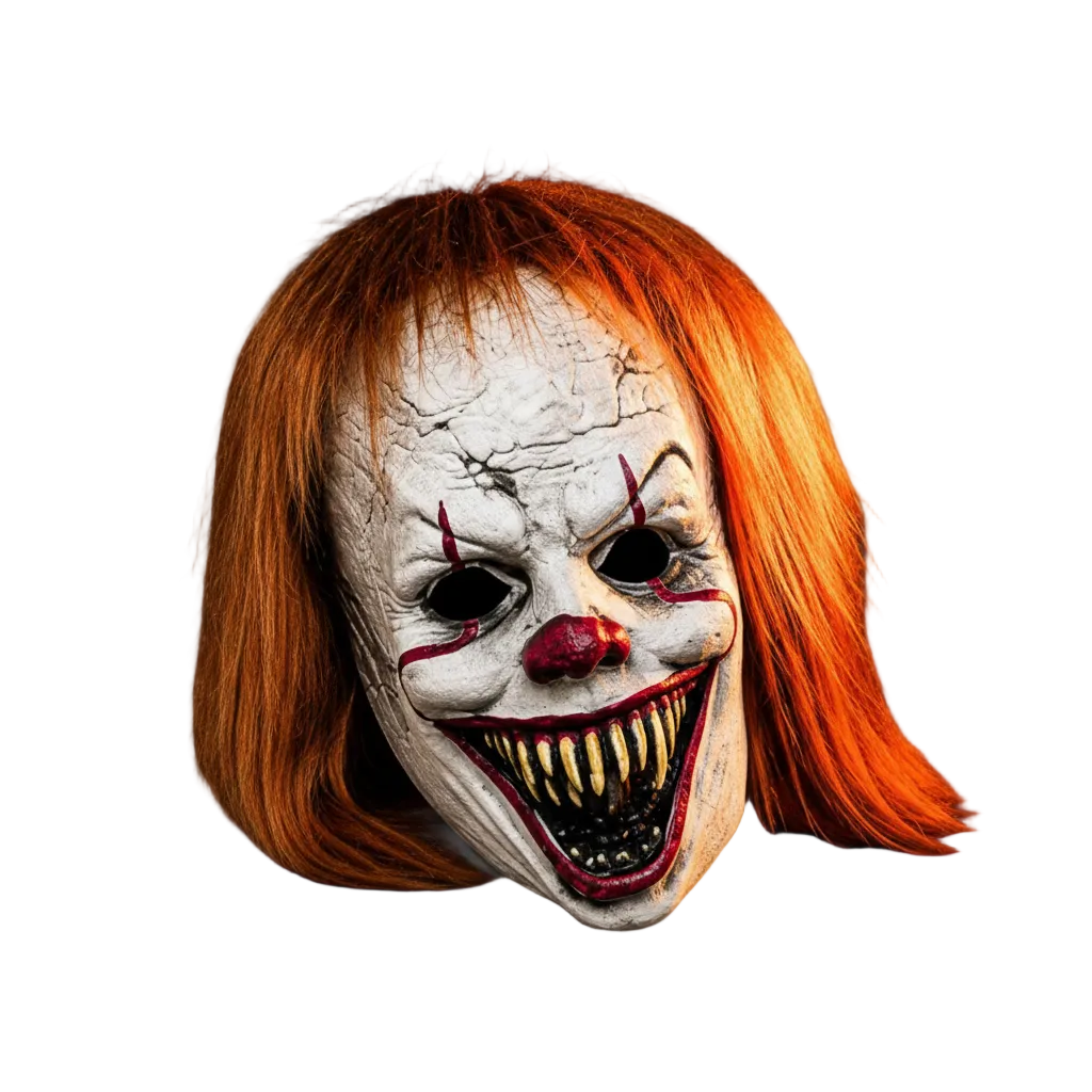 Clownmask i Latex och Silikon | Heltäckande Ansiktsdesign med Orange Hår och Tänder | Halloween Cosplay & Temafest | Olsson