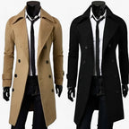Herr Trenchcoat med Dubbel Dragkedja | Enfärgad Lång Modell | Ytterkappa för Affär, Fritid & Kallare Väder | Olsson