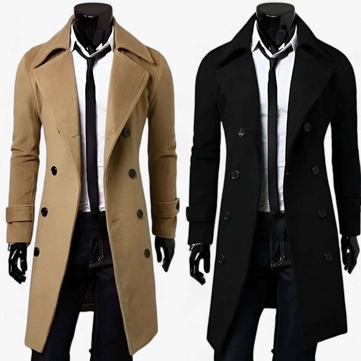 Herr Trenchcoat med Dubbel Dragkedja | Enfärgad Lång Modell | Ytterkappa för Affär, Fritid & Kallare Väder | Olsson