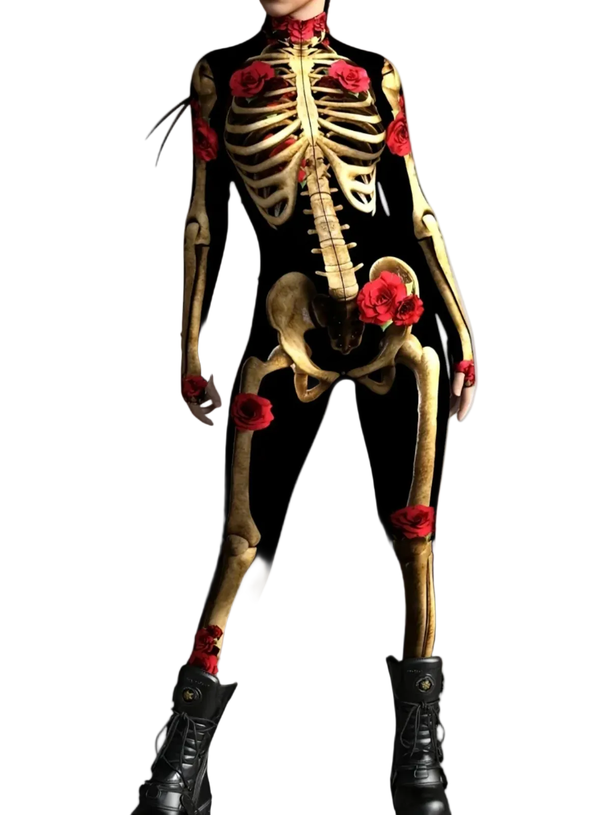 Skelettmönstrad Overall för Dam i Mikroelastisk Polyester | Stretchpassform med Rosdesign | Halloweendräkt | Olsson